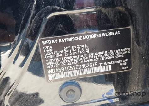 2014 BMW 535I from USA, damaged, VIN WBA5B1C51ED482679